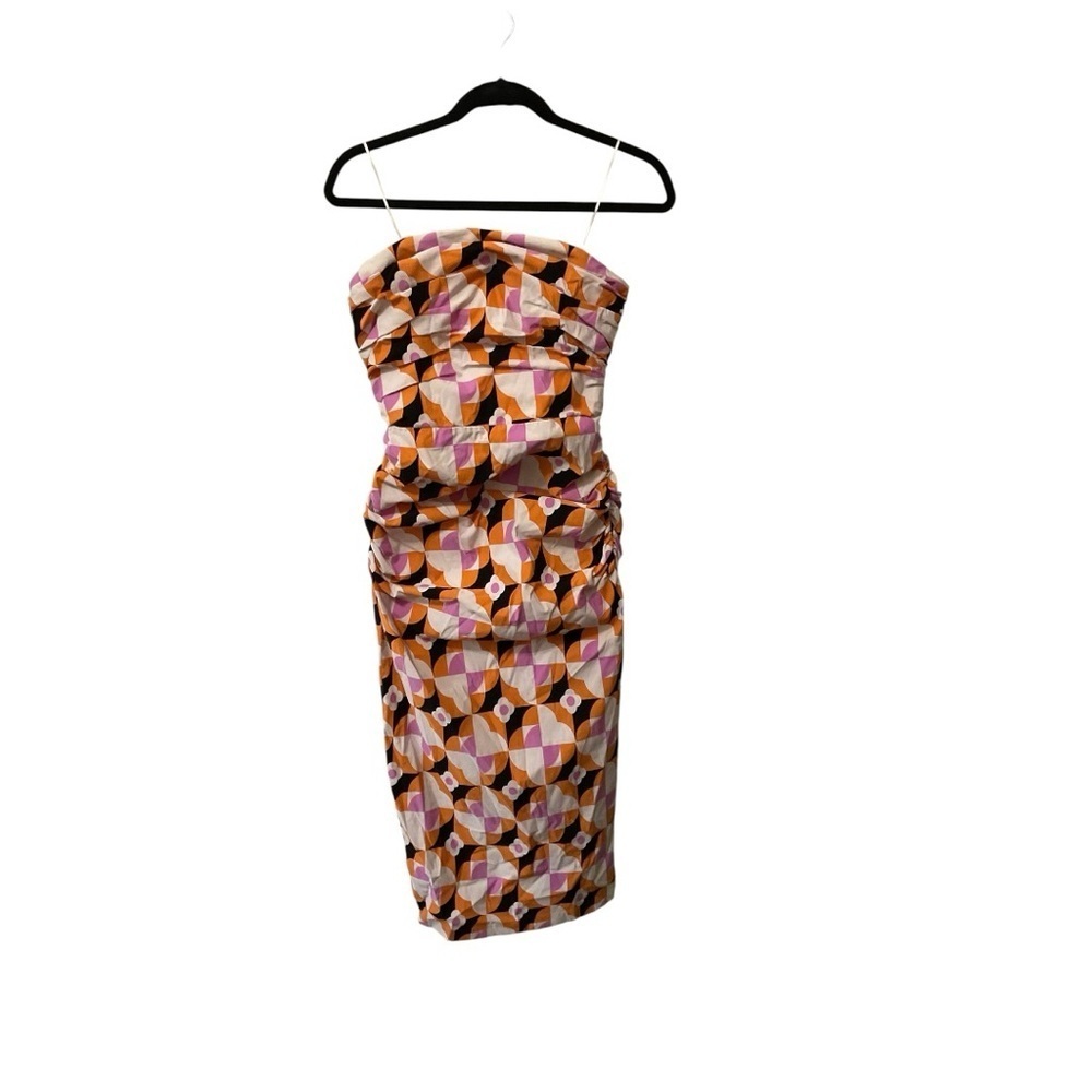 Anthropologie‎ Printed Strapless Slim Ruched Geometric Print Dress​​​​ - Picture 3 of 10